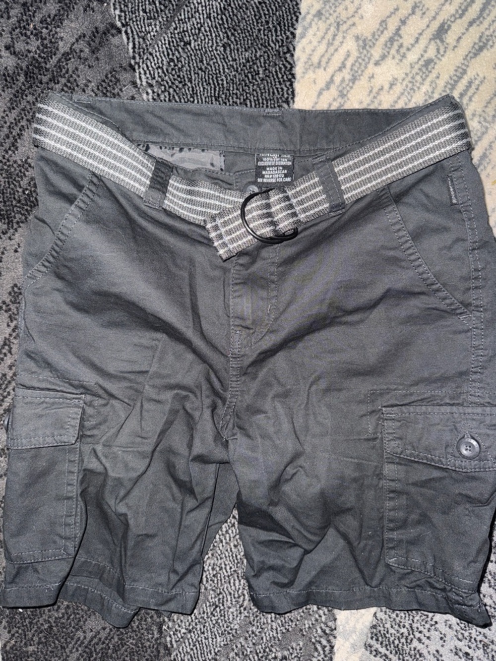 Boys Black Cargo Shorts with Striped Web Belt 100% Cotton - 12
